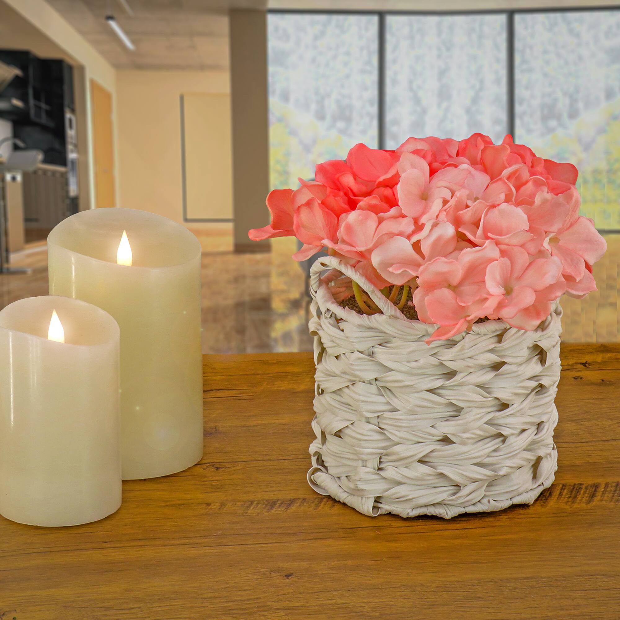 10" Hydrangea Bouquet in Natural Basket